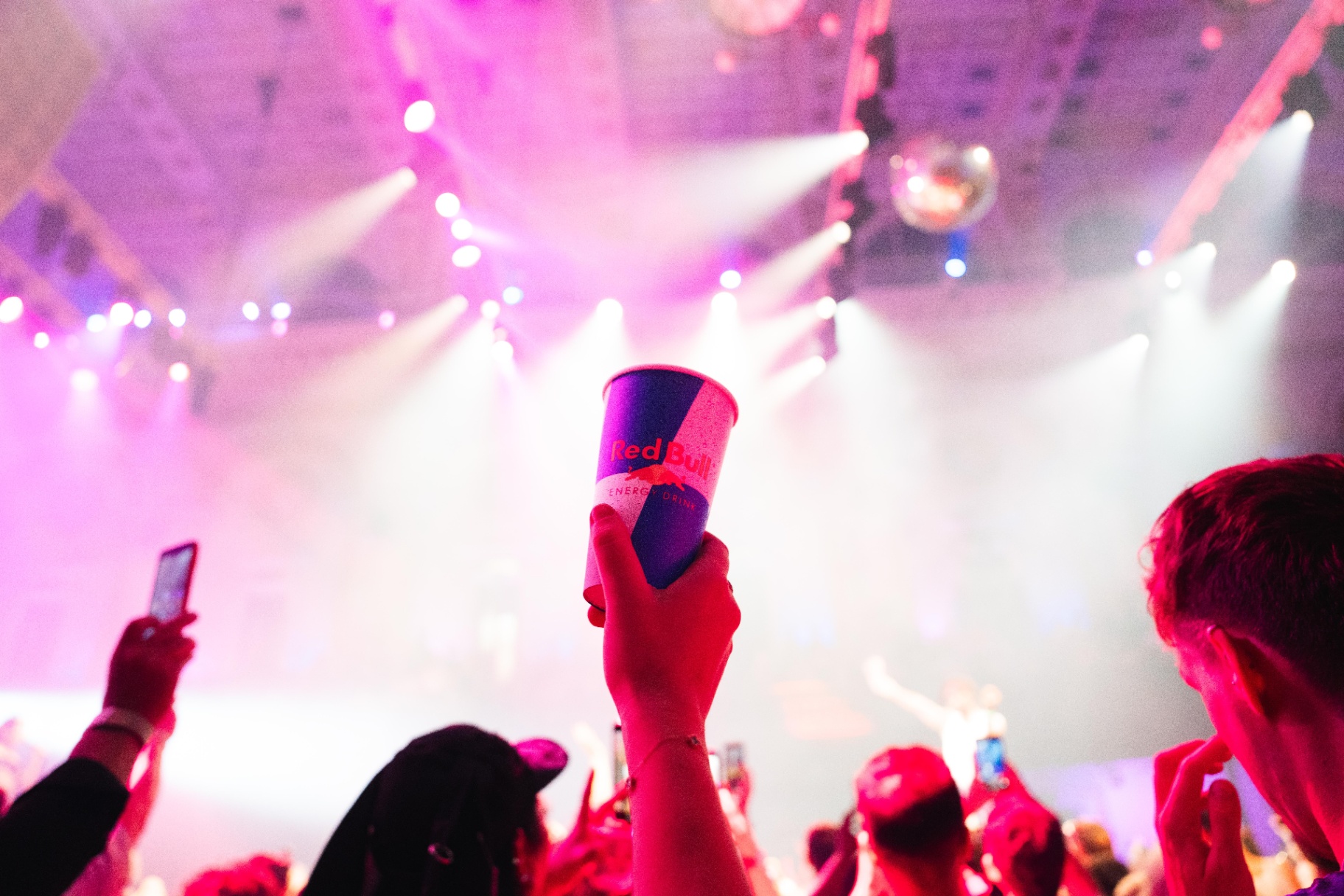 Red Bull cup raised above the crowd